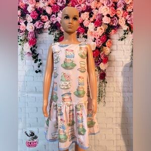 Kids monnalisa Italian design wear Floral Teacup Print Dress✨🎀